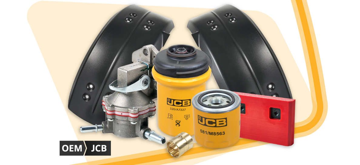È esposta una gamma di ricambi originali JCB per sollevatori telescopici, tra cui filtri, ricambi per caricatori e componenti dello sterzo, che rappresentano l'ampiezza dell'offerta di ricambi originali JCB per sollevatori telescopici disponibile presso Sparex.