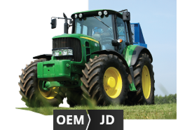 Tractor image indicating that genuine replacement parts are available for Ford/New Holland, John Deere and Case IH machinery, 
