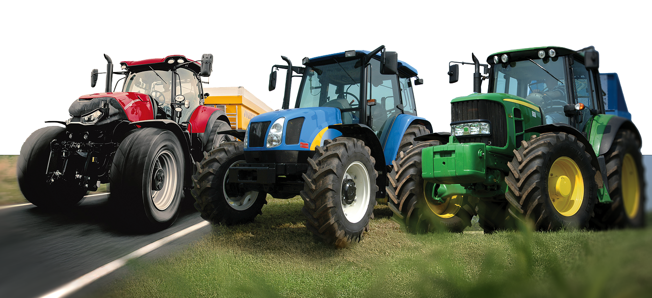 Diversi trattori e macchine agricole di varie marche e modelli erano allineati, rappresentando l'ampia gamma di attrezzature coperte dall'offerta di ricambi originali disponibile presso Sparex.